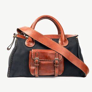 Chloe Edith Navy Canvas & Leather Trim Tote